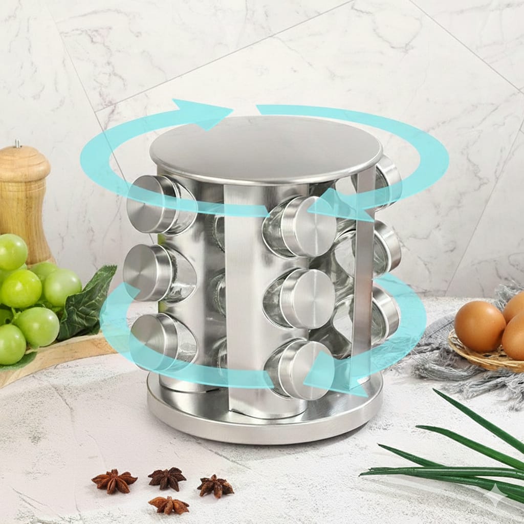 🍽️ Set de Condimenteros Giratorio Premium de Acero Inoxidable (Organización y Estilo en tu Cocina)